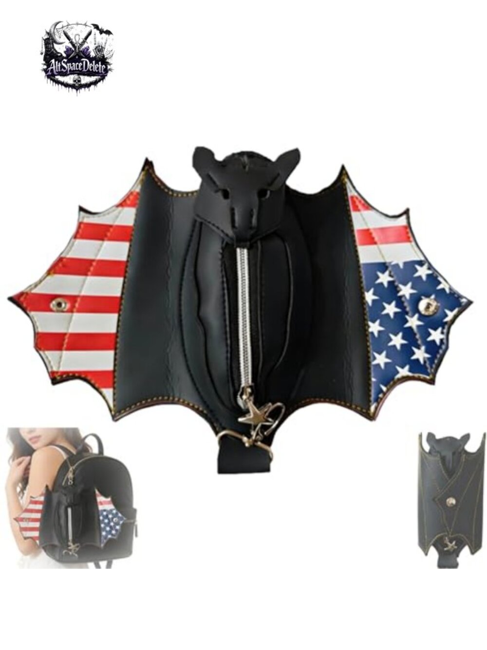 Gothic Bat Shaped Faux Leather Coin Purse Keychain Zipper Pouch